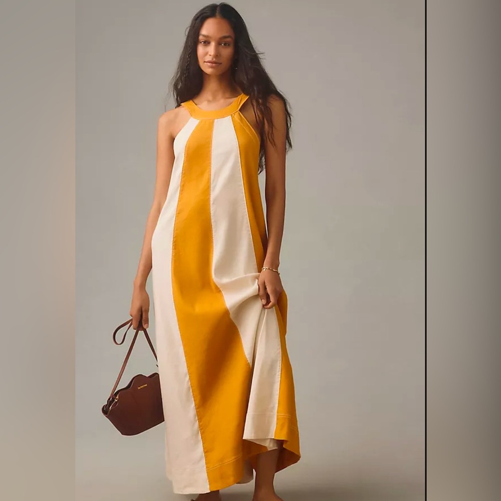 Maeve Yellow and Cream Maxi Dress